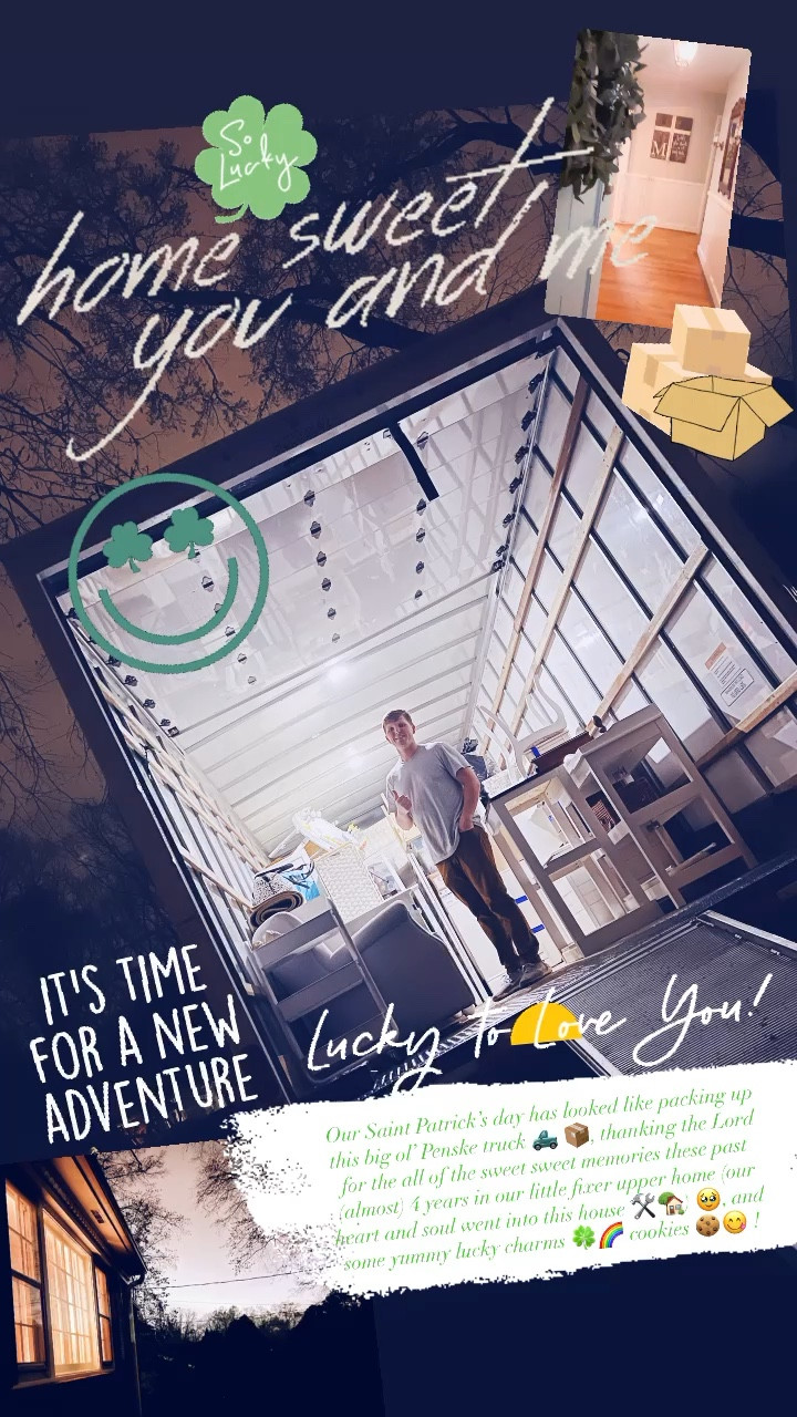 Our Saint Patrick’s day has looked like packing up this big ol’ Penske truck 🛻 📦, thanking the Lord for the all of the sweet sweet memories these past (almost) 4 years in our little fixer upper home (our heart and soul went into this house 🛠️🏡) 🥹, and some yummy lucky charms 🍀🌈 cookies 🍪😋 ! 

#LTKfamily #LTKhome