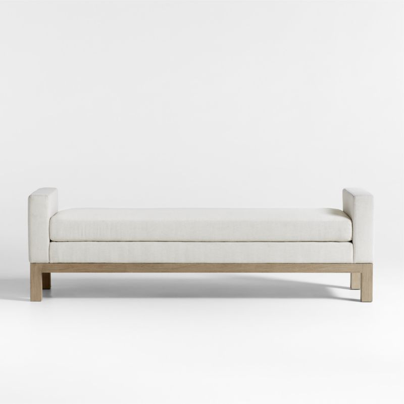 Keane 70" Weathered Natural Wood Upholstered Bench + Reviews | Crate & Barrel | Crate & Barrel