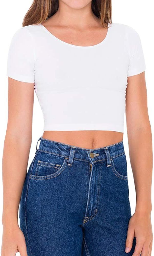Women's Scoop Neck Basic Crop Top Solid Short Sleeve T-Shirt | Amazon (US)