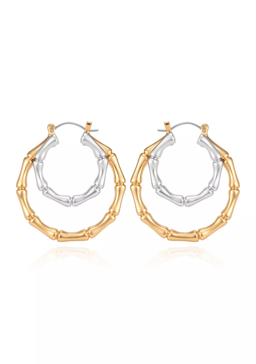 Two Tone Bamboo Hoop Earrings | Belk