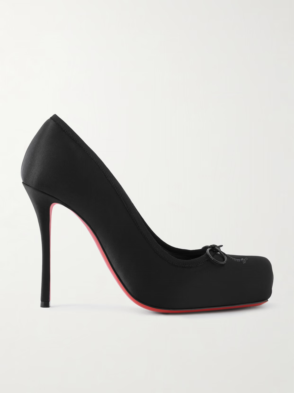 Christian Louboutin - Cassia Nodo 100 Bow-detailed Grosgrain-trimmed Satin-crepe Pumps - Black | NET-A-PORTER (US)