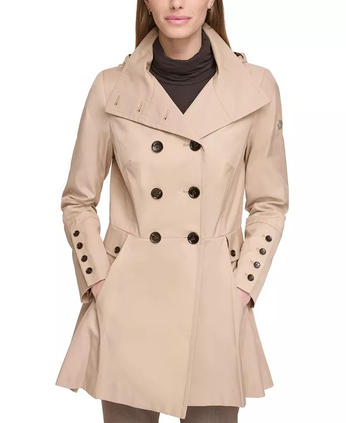 Calvin Klein Women's Water Resistant Hooded Double-Breasted Skirted Raincoat - Macy's | Macy's