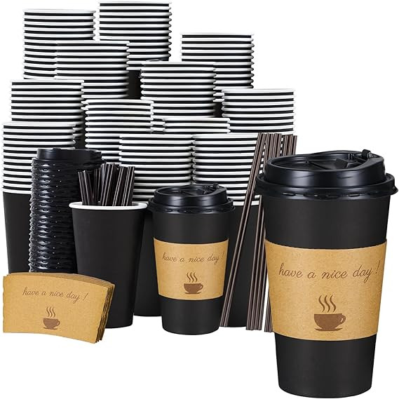Lamosi 16 oz Coffee Cups 50 Pack, Disposable Coffee To Go Cups with Lids, Stir Sticks and Sleeves... | Amazon (US)