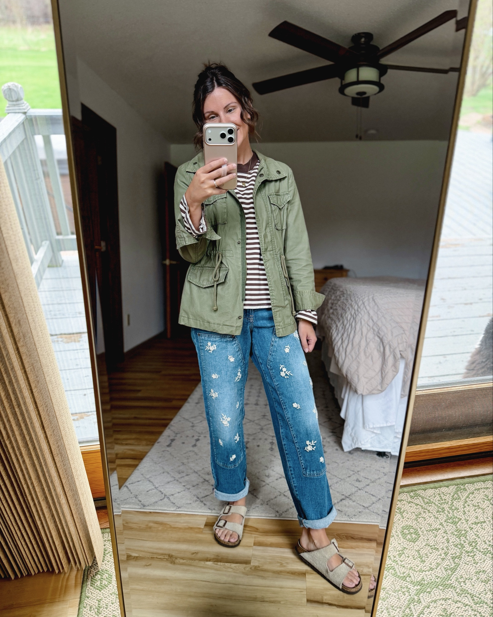 xs in my striped top, 0 petite in my embroidered jeans and xs petite in my jacket (mine is 13 years old-linked this year’s version). My Birkenstock sandals are size 36. 

#LTKPetite #LTKgrwm #LTKootd