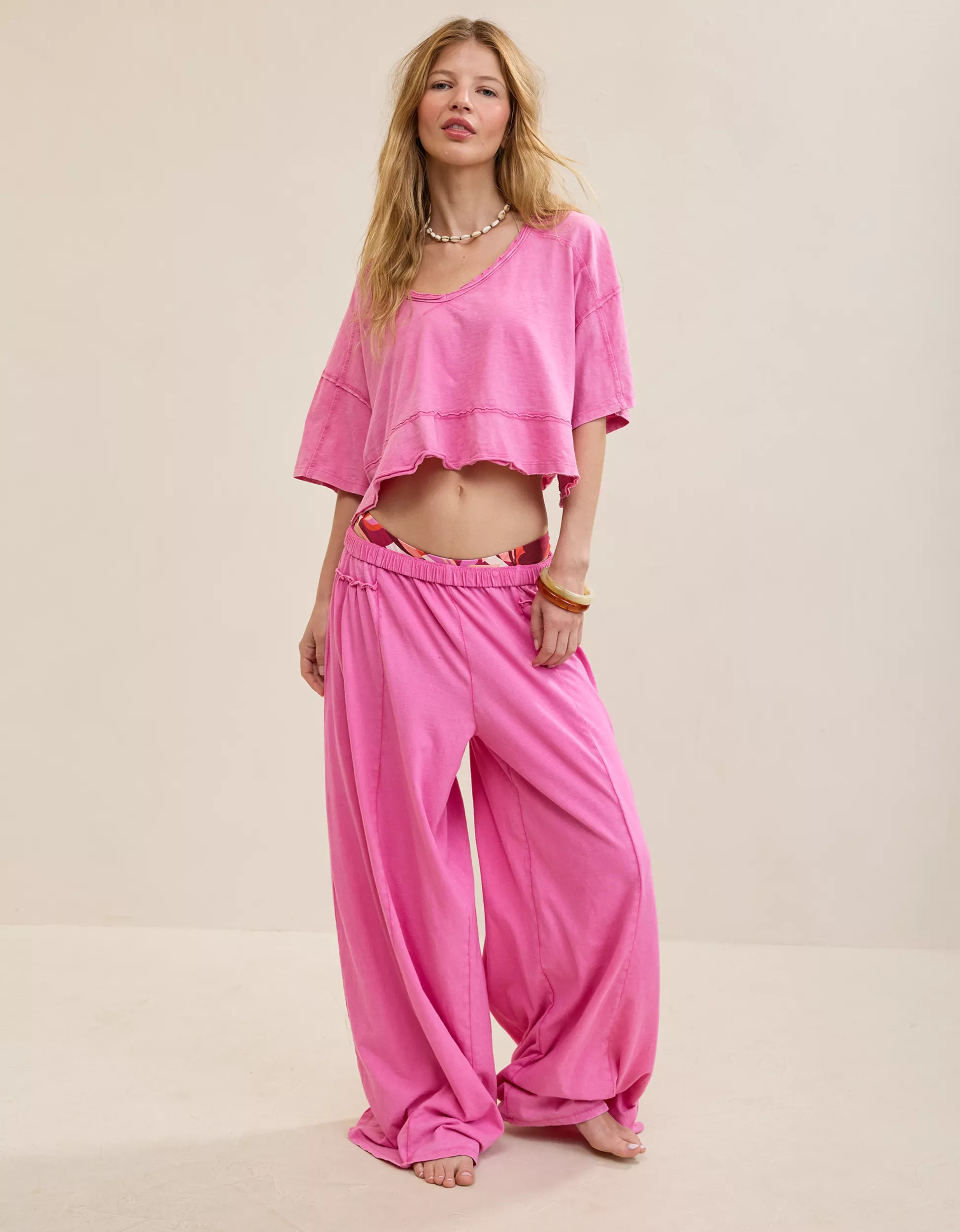 Aerie Happiest Cropped V Neck T-Shirt | Aerie