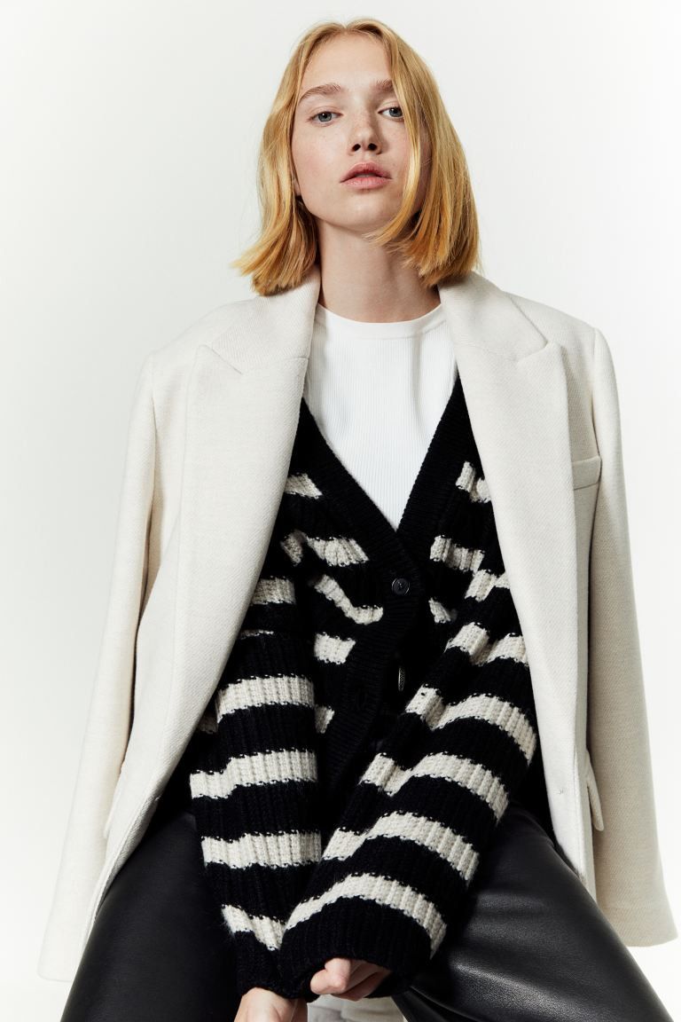 Rib-knit cardigan - Black/Striped - Ladies | H&M GB | H&M (UK, MY, IN, SG, PH, TW, HK)