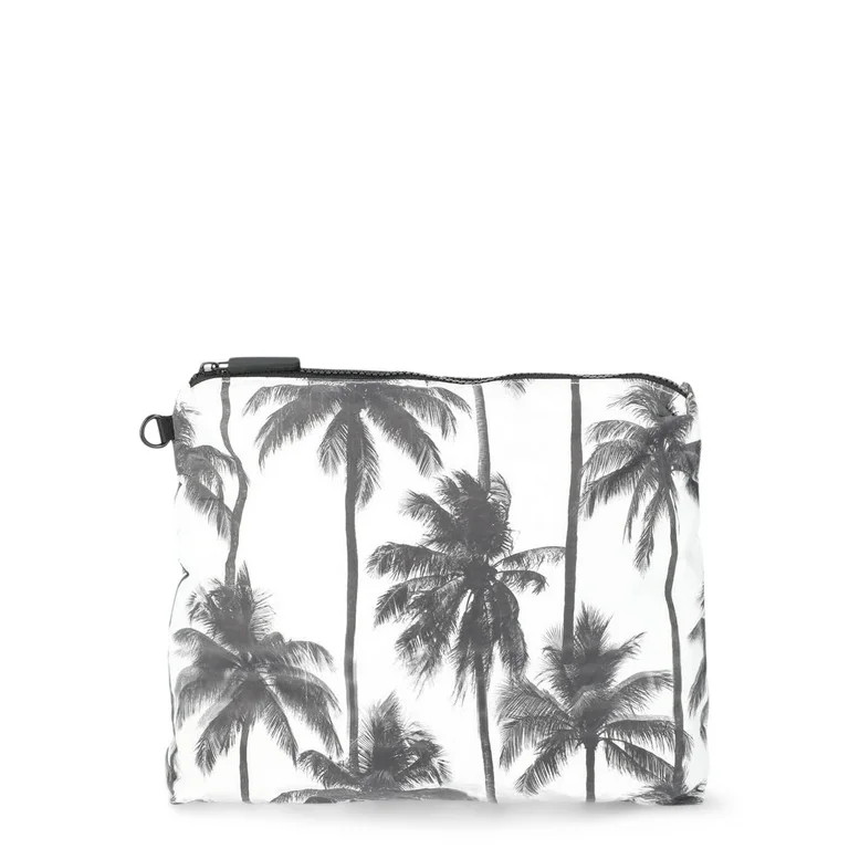 No Boundaries Women's Beach Wipeable Pouch, Black/White Palm | Walmart (US)