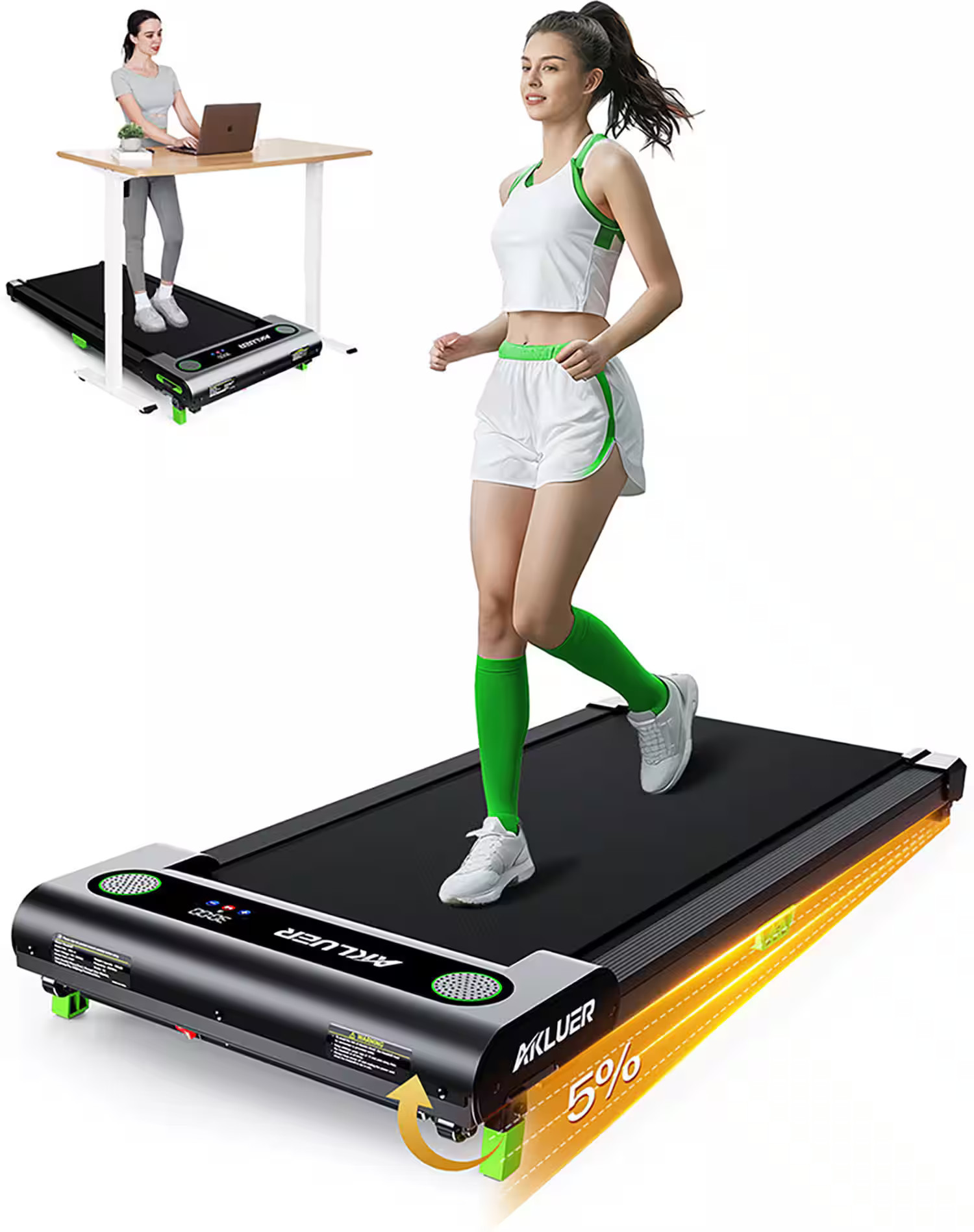 Akluer - 480L-A Walking Pad with Incline, 2.5HP Under Desk Treadmill with Remote Control, LED Display, 330lbs Max Capacity - Black | Best Buy U.S.