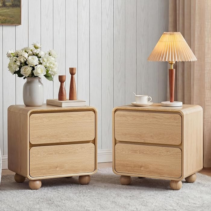 Small Night Stand Set of 2, Modern Nightstands with 2 Drawers, Natural | Amazon (US)