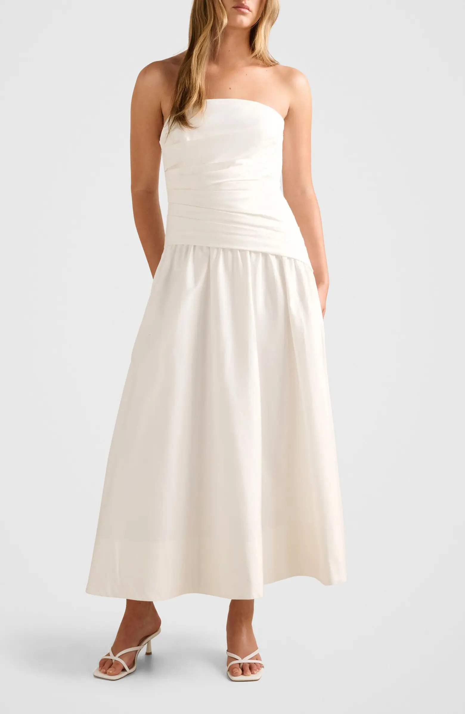 Rumi Ruched Strapless Midi Dress | Nordstrom