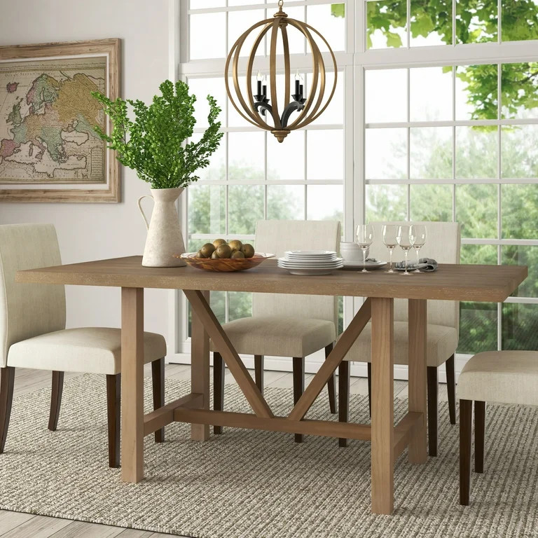 Finch Grant 67" Farmhouse Dining Table with Trestle Base, Rustic Beige | Walmart (US)