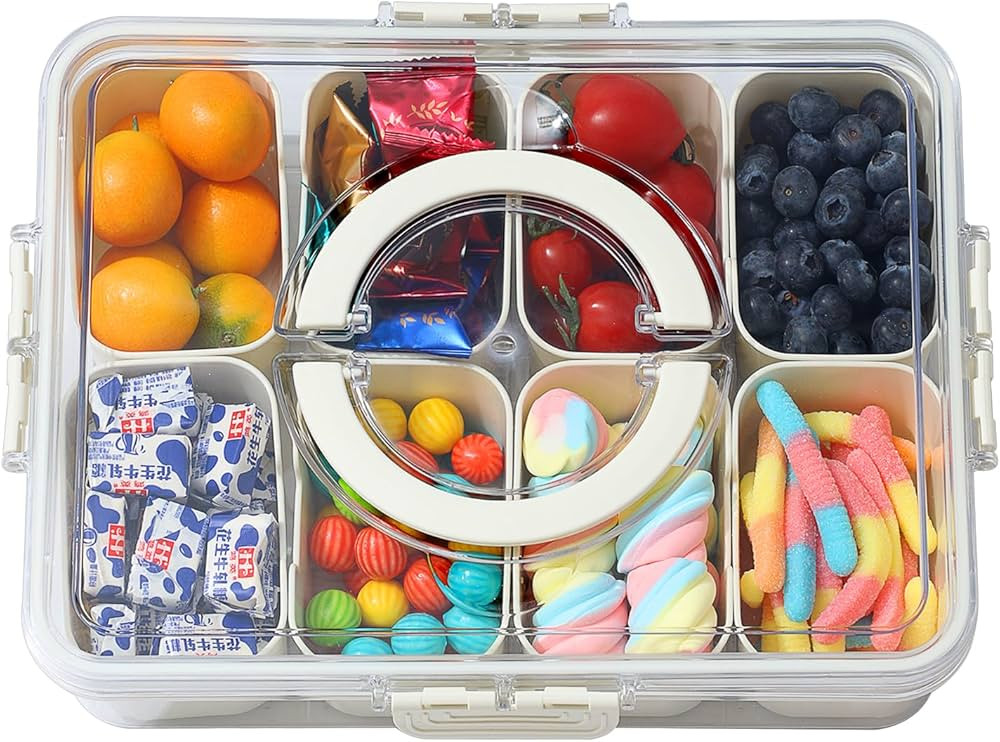 Divided Serving Tray with Lid and Handle - Snackle Box Charcuterie Container for Portable Snack P... | Amazon (US)
