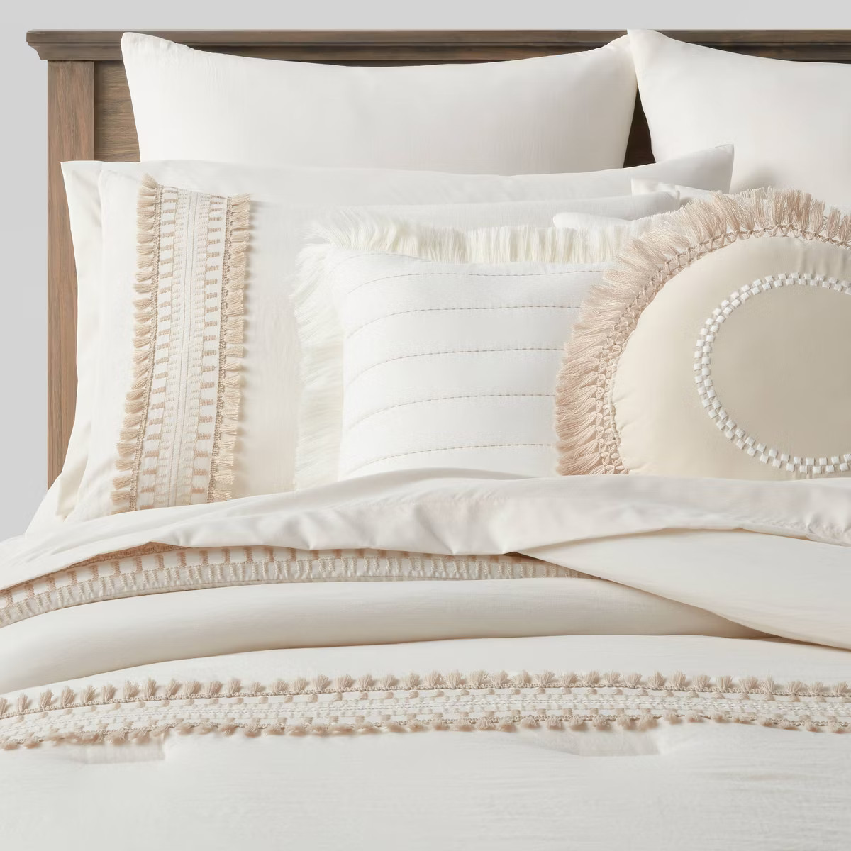 12pc Embroidered Fringe Stripe with Tassels Comforter & Sheet Bedding Set - Threshold™ | Target