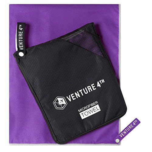 VENTURE 4TH Quick Dry Microfiber Towel - Odor Resistant, High Performance Towels for Gym, Camping, Travel, Yoga and Beach (Purple-Gray Large) - Includes Tear Resistant Bag | Amazon (US)