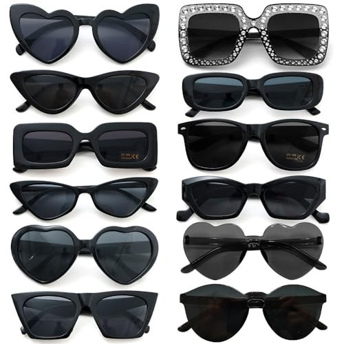 Dwenarry Party Sunglasses Bulk Black Sunglasses Pack Party Favor Retro Funky Festival Multipack Glasses Set for Women 12 Pack | Amazon (US)