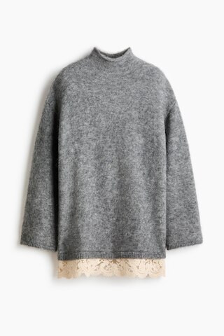 H & M - Lace-Trimmed Mohair-Blend Sweater - Gray | H&M (US + CA)