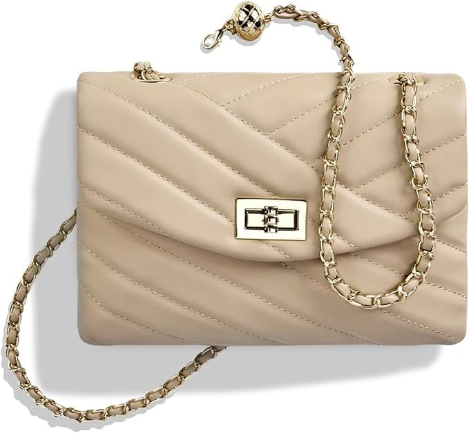 LAVTUG Quilted Crossbody Purse for Women, Small Elegant Shoulder Bag with Gold Chain Mini Designe... | Amazon (US)