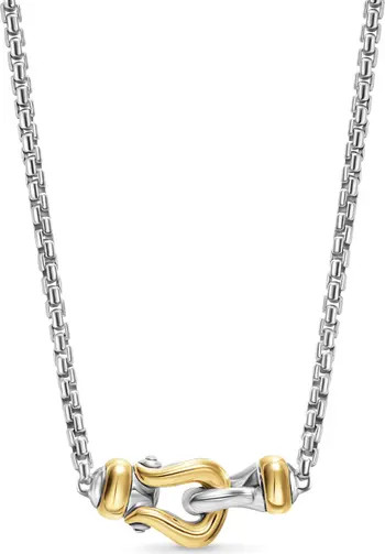 Petite Buckle Necklace in Sterling Silver with 14K Yellow Gold, 16.3mm | Nordstrom