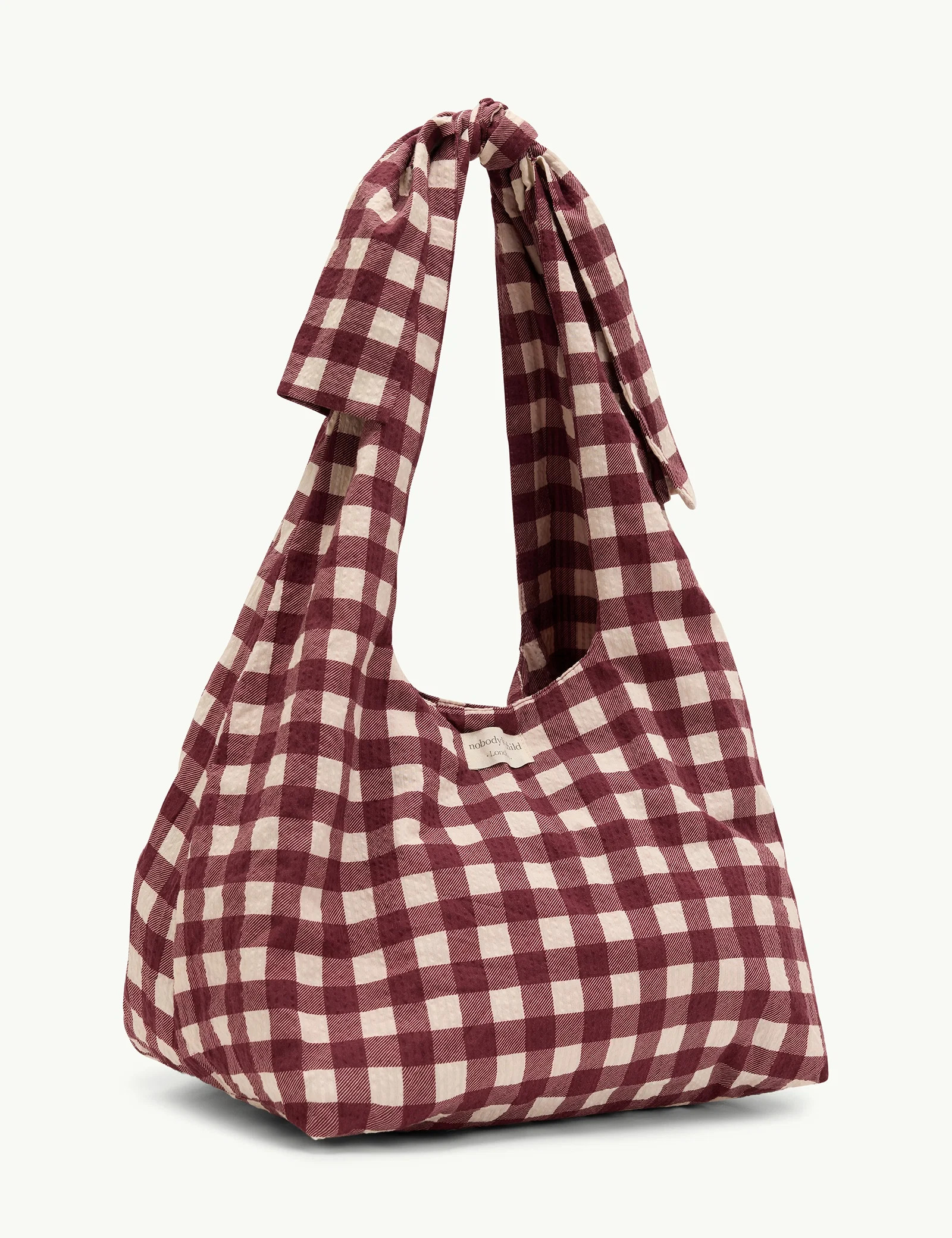 Burgundy Gingham Bow Tie Strap Tote Bag | Nobody's Child