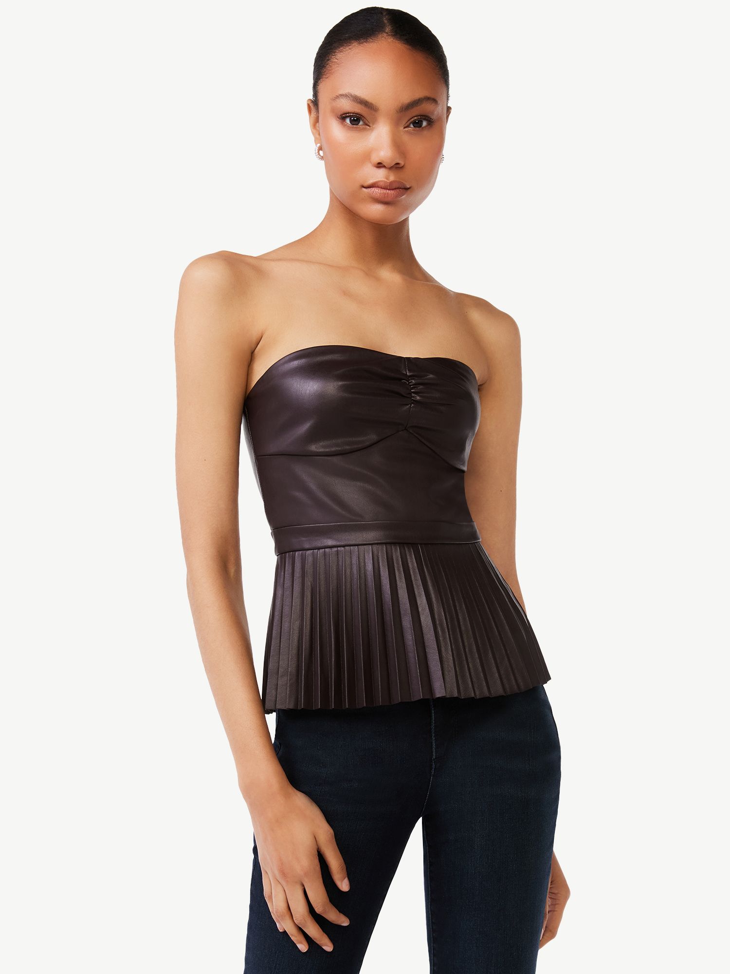 Scoop Women's Strapless Faux Leather Pleated Top | Walmart (US)