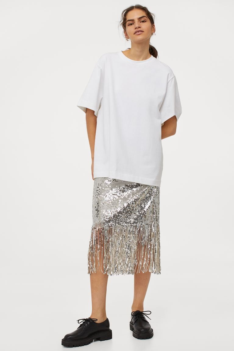 Fringe-trimmed sequined skirt | H&M (UK, MY, IN, SG, PH, TW, HK)