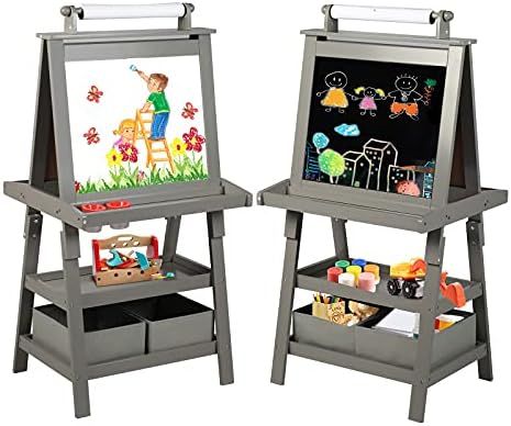 Kinder King 3 in 1 Kids Art Easel w/Storage, Double-Sided Magnetic Whiteboard & Chalkboard, Dry-E... | Amazon (US)