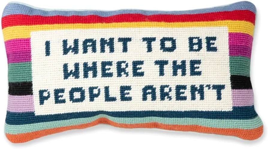 FURBISH Handmade Needlepoint Decorative Throw Pillow - Where The People aren't - 8" x 14" - Small... | Amazon (US)