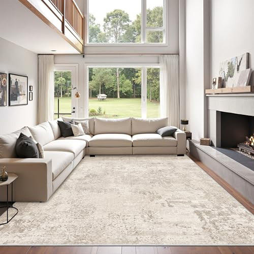 Art&Tuft Washable Rugs 5x7, Abstract Area Rugs for Living Room - Non Slip and Low Pile Soft Thin 5x7 Rug for Bedroom, Dining Room, Kitchen, Office, Beige | Amazon (US)