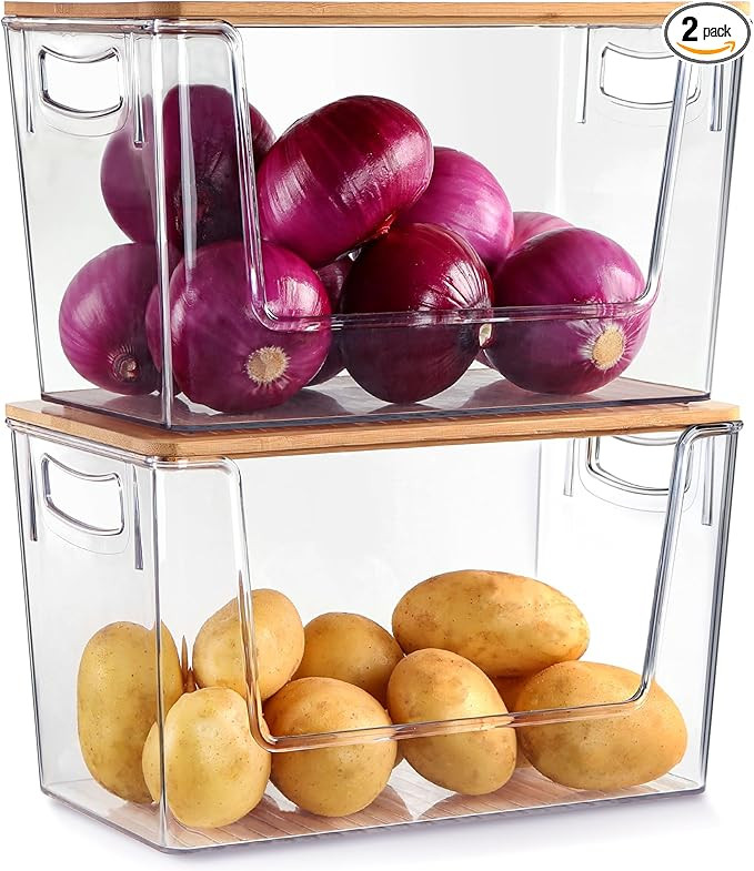 2 PACK Pantry Organizers and Storage Stackable Kitchen Countertop Organizers for Onion, Potato, G... | Amazon (US)