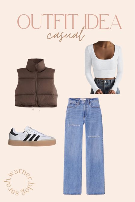 The jeans are on sale for $48!!

Women’s casual outfit, adidas samba, puffer vest, Abercrombie jeans.

#LTKstyletip #LTKMostLoved #LTKshoecrush