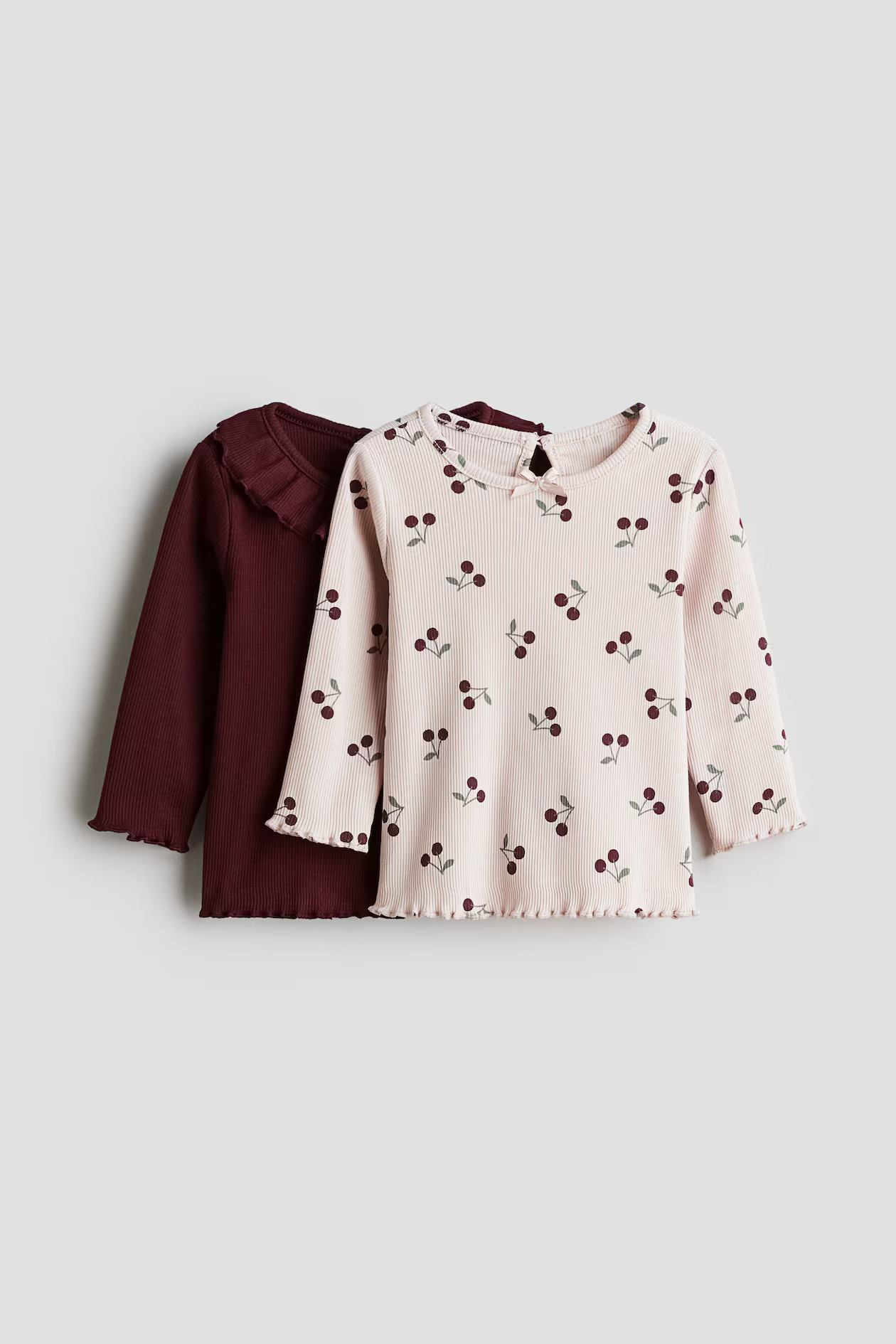 2-pack Ribbed Jersey Tops - Light pink/cherries - Kids | H&M US | H&M (US + CA)