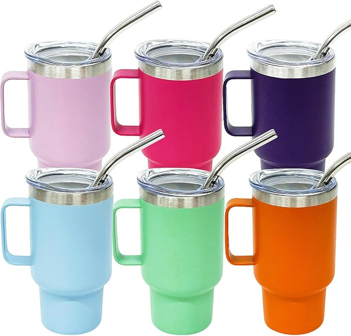 3 oz Mini Tumbler Shot Glass with Straw and Lid, 6 Pack Stainless Steel Shot Glasses with Handle,... | Amazon (US)