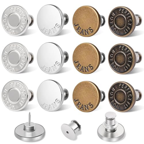 Ceryvop 12 Set Buttons Pin for Loose Jeans, Jeans Button Adjuster for Pants, No-Sew Waist Tightener Pins for Pants, Make Loose Jeans Smaller, Adjustable Pants Button Replacement | Amazon (US)
