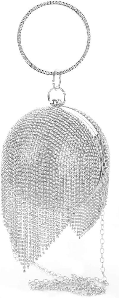 Women Crystal Tassel Evening Clutch Purse Bag, Rhinestones Party Wedding Crossbody Shoulder Handbag | Amazon (US)