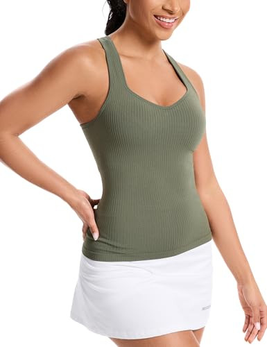 MathCat Women's Workout Tank Top with Built-in Bra, Slight V-Neck Racerback Sports Shirt, Breatha... | Amazon (US)