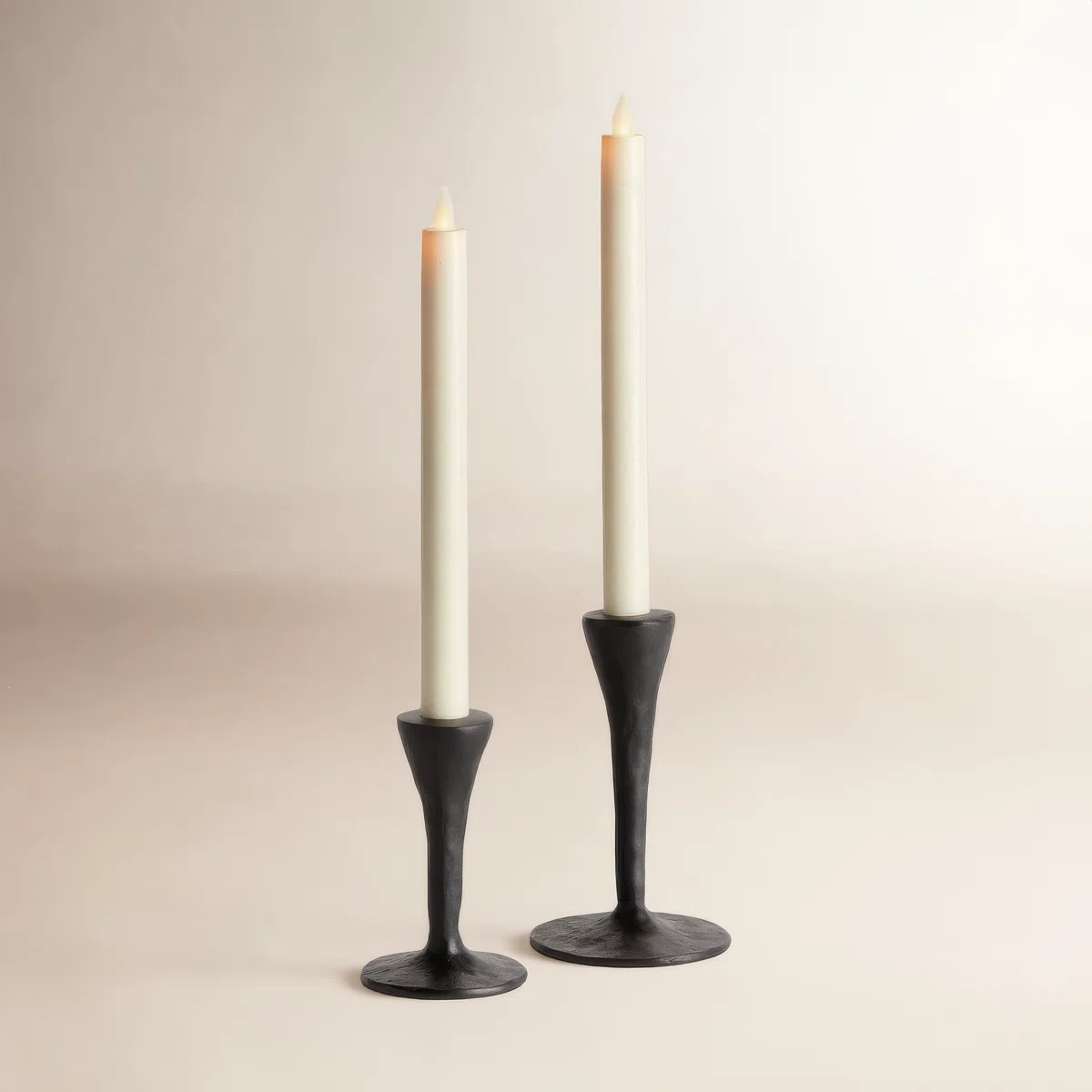 Torchon Sand-Cast Aluminum Taper Candle Holders in Black, Set of 2 | Wayfair North America