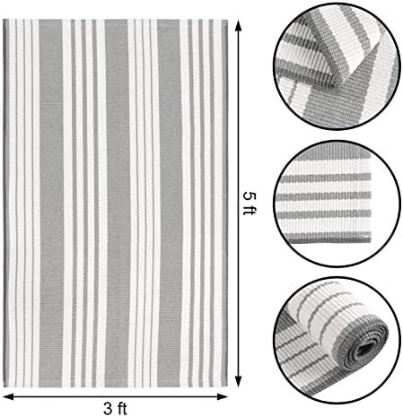 OJIA Grey and White Outdoor Rug 3 x 5 ft Cotton Hand-Woven Striped Rug Machine Washable Indoor/Outdo | Amazon (US)