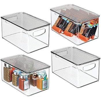 mDesign Plastic Stackable Kitchen Pantry Cabinet, Refrigerator, Freezer Food Storage Bin Box with... | Amazon (US)