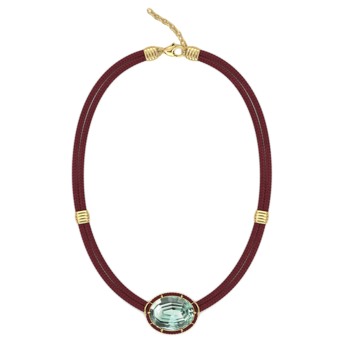 Concave-Cut Green Amethyst Silk Cord Pendant, Rust Cord | Over The Moon