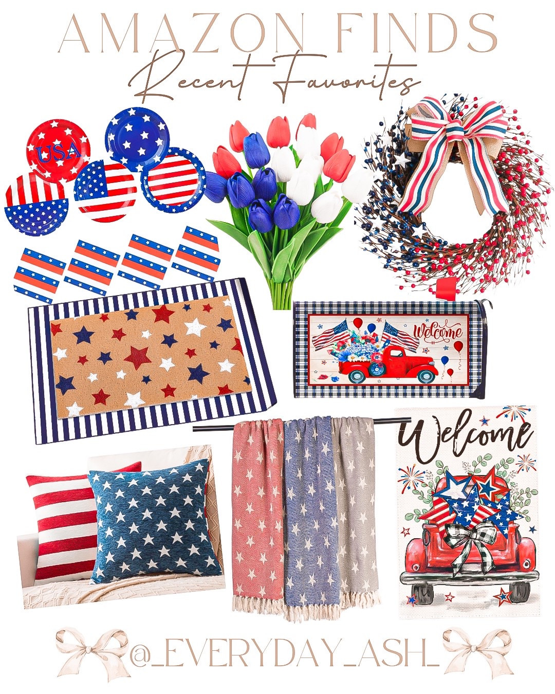 Patriotic finds from Amazon ♥️🤍💙

Memorial weekend decor, memorial weekend picnic, red white and blue finds, paper products , summer party, front door wreath, welcome mat , mailbox cover, garden flag, throw pillows, blanket 

#LTKHome #LTKFindsUnder50 #LTKStyleTip