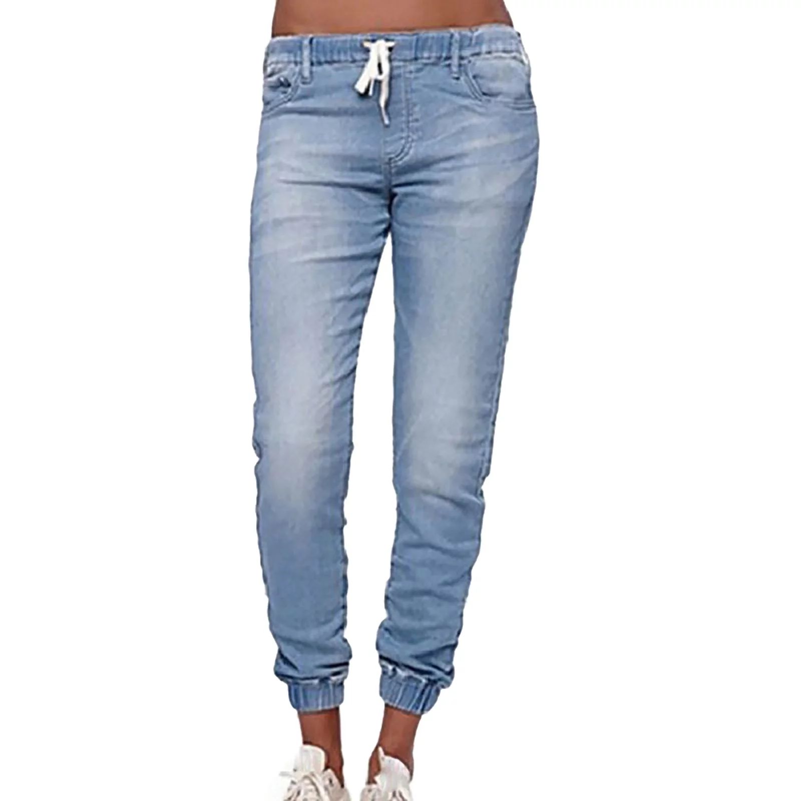 Aofany Women Pull On Denim Joggers Elastic Waist Stretch Drawstring Jeans with Pocket Casual Bagg... | Walmart (US)