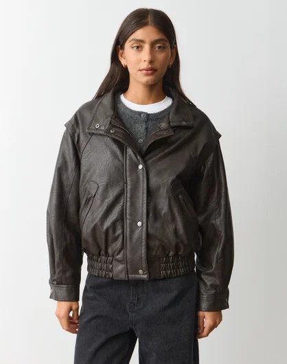 Funnel Neck Faux Leather Jacket | Glassons (Australia)