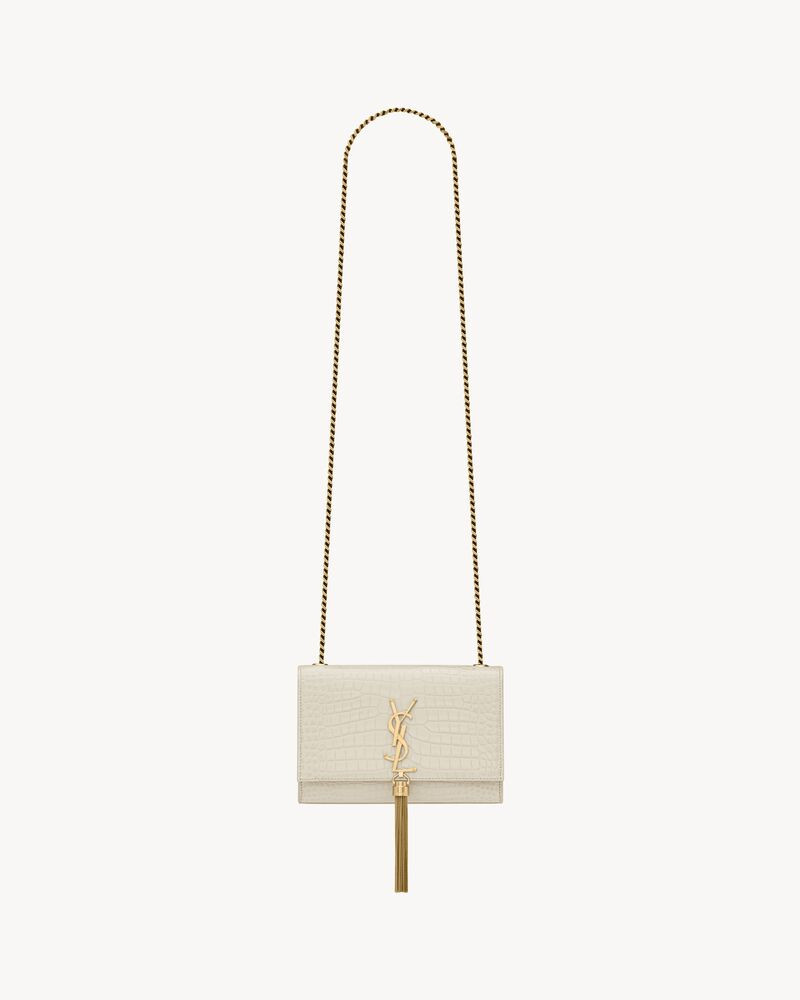Small, iconic Kate bag in shiny CROCODILE-EMBOSSED LEATHERFEATURING THE CASSANDRE AND CHAIN TASSE... | Saint Laurent Inc. (Global)