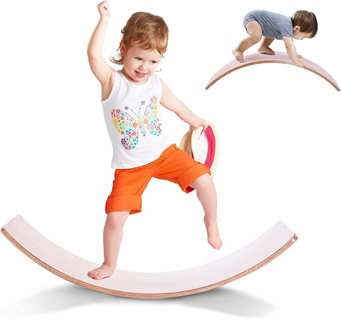 Kids Balance Board,35" Wooden Balance Board, Natural Wood Kinderboard for Kids and Adults, Wooden... | Amazon (US)