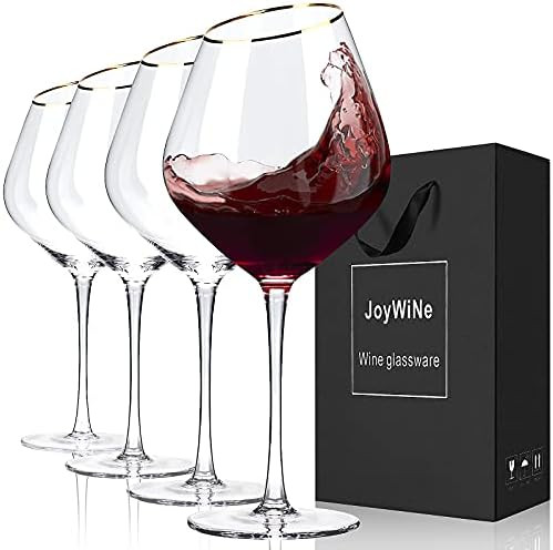 Gold Rimmed Large Red Wine Glasses,No-Lead Hand-Blown Long Stem Goblet Crystal Wine Glass Set of ... | Amazon (US)