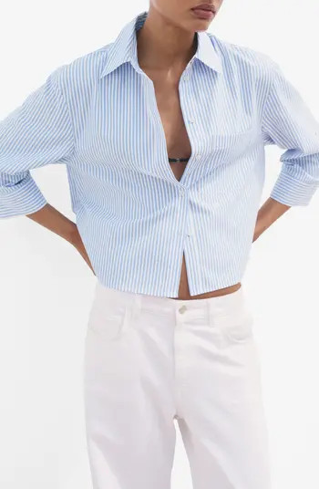 MANGO Embellished Stripe Button-Up Shirt | Nordstrom | Nordstrom