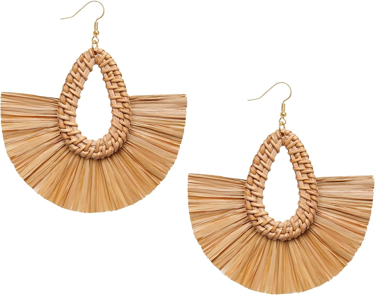 Statement Raffia Tassel Earrings Boho Summer Beach Earrings Lightweight Straw Wicker Dangle Drop ... | Amazon (US)