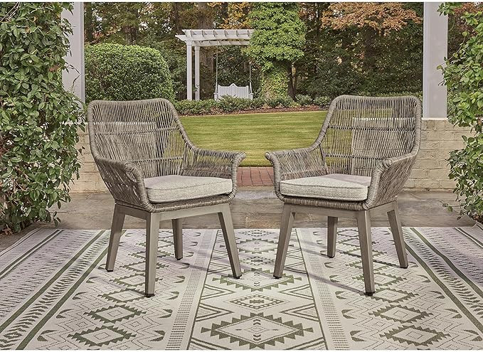 Signature Design by Ashley Beach Front Casual Outdoor Wood-Look Arm Chair with Cushion, 2 Count, ... | Amazon (US)