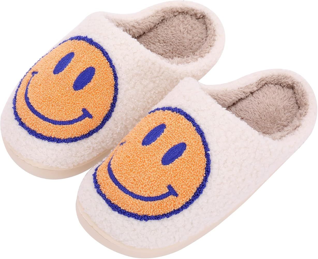 Retro Smiley Face Slippers Bad Cute Bunny Slippers Soft Plush Comfy Warm Fuzzy Slippers Women's C... | Amazon (US)