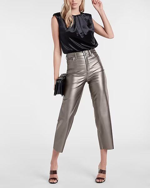 Super High Waisted Metallic Faux Leather Straight Leg Pant | Express